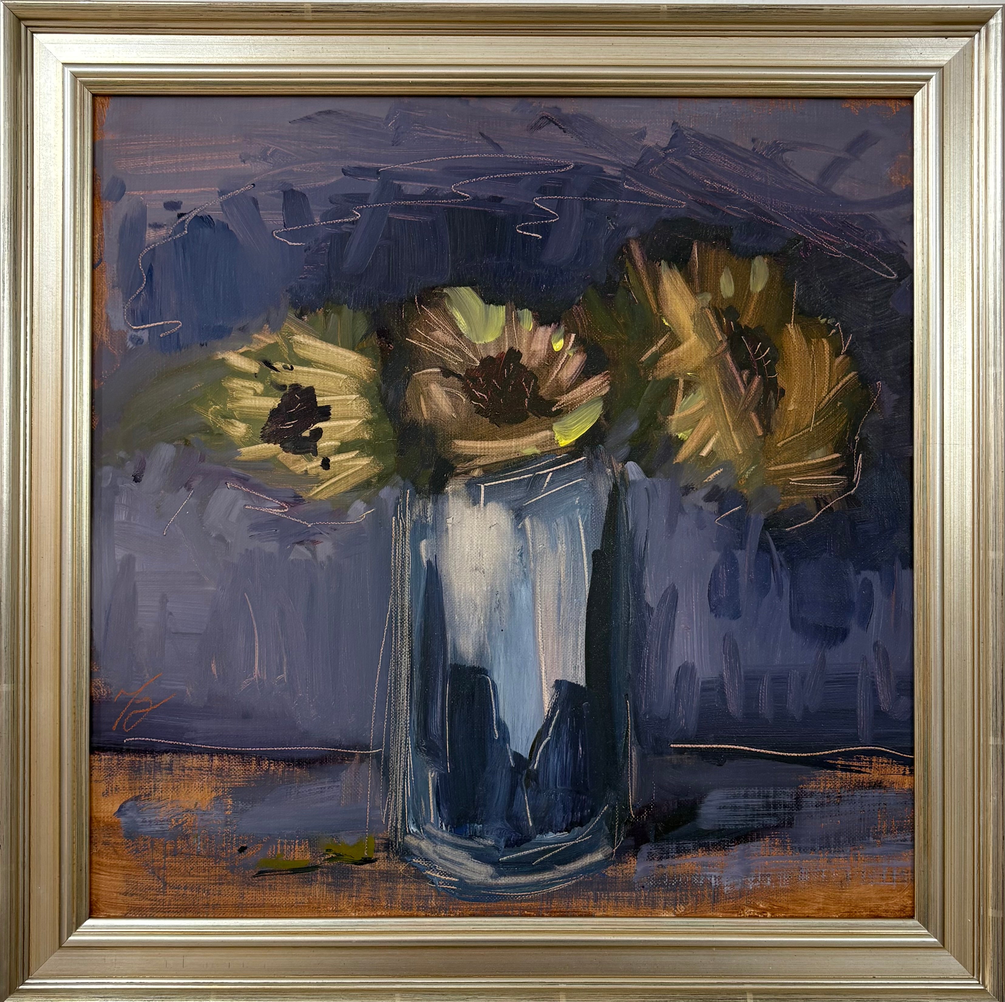 Three Flowers in a Silver Vase