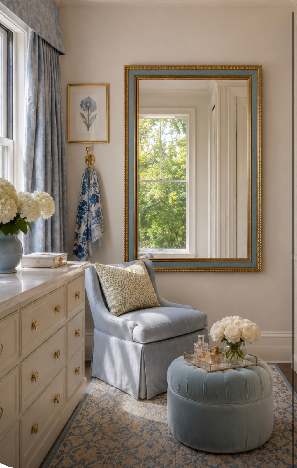 Vintage French Blue and Gold Mirror