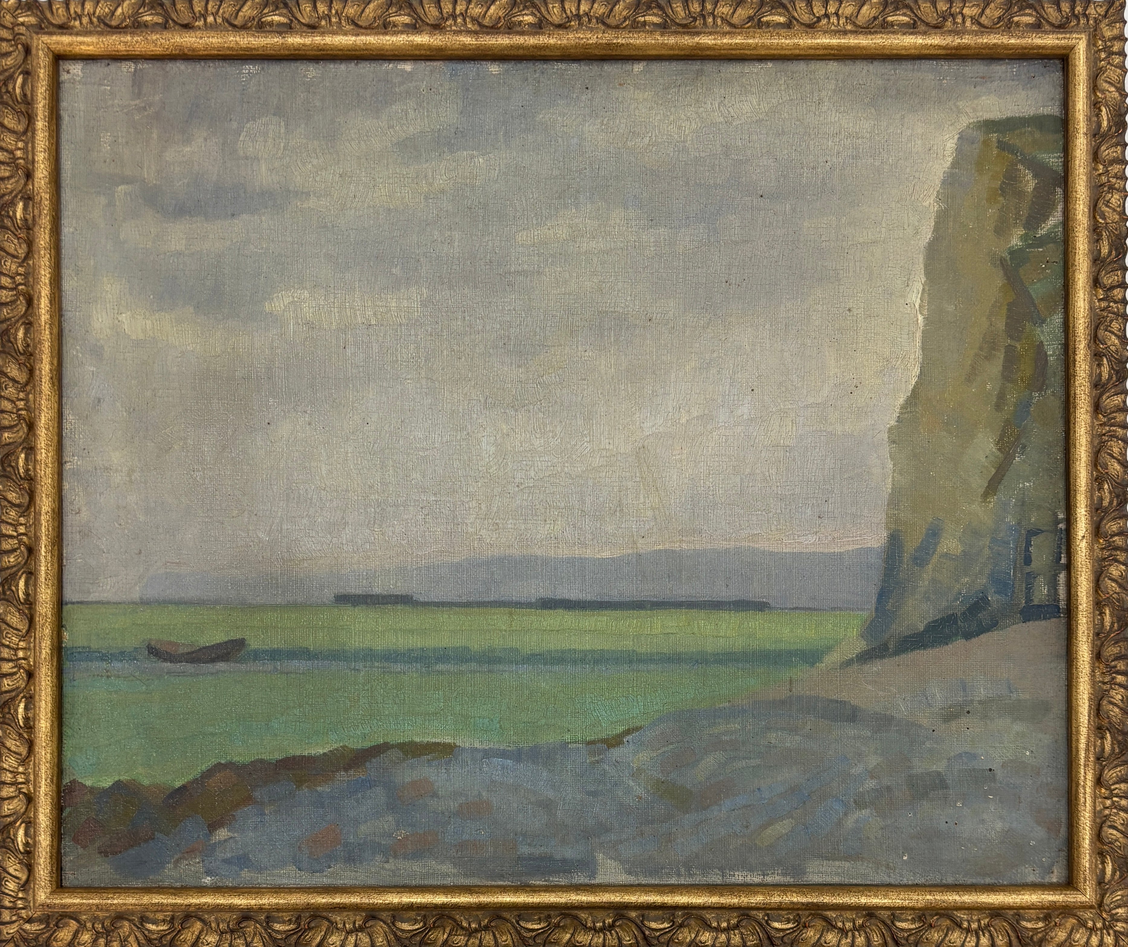 French Coastal Scene Oil