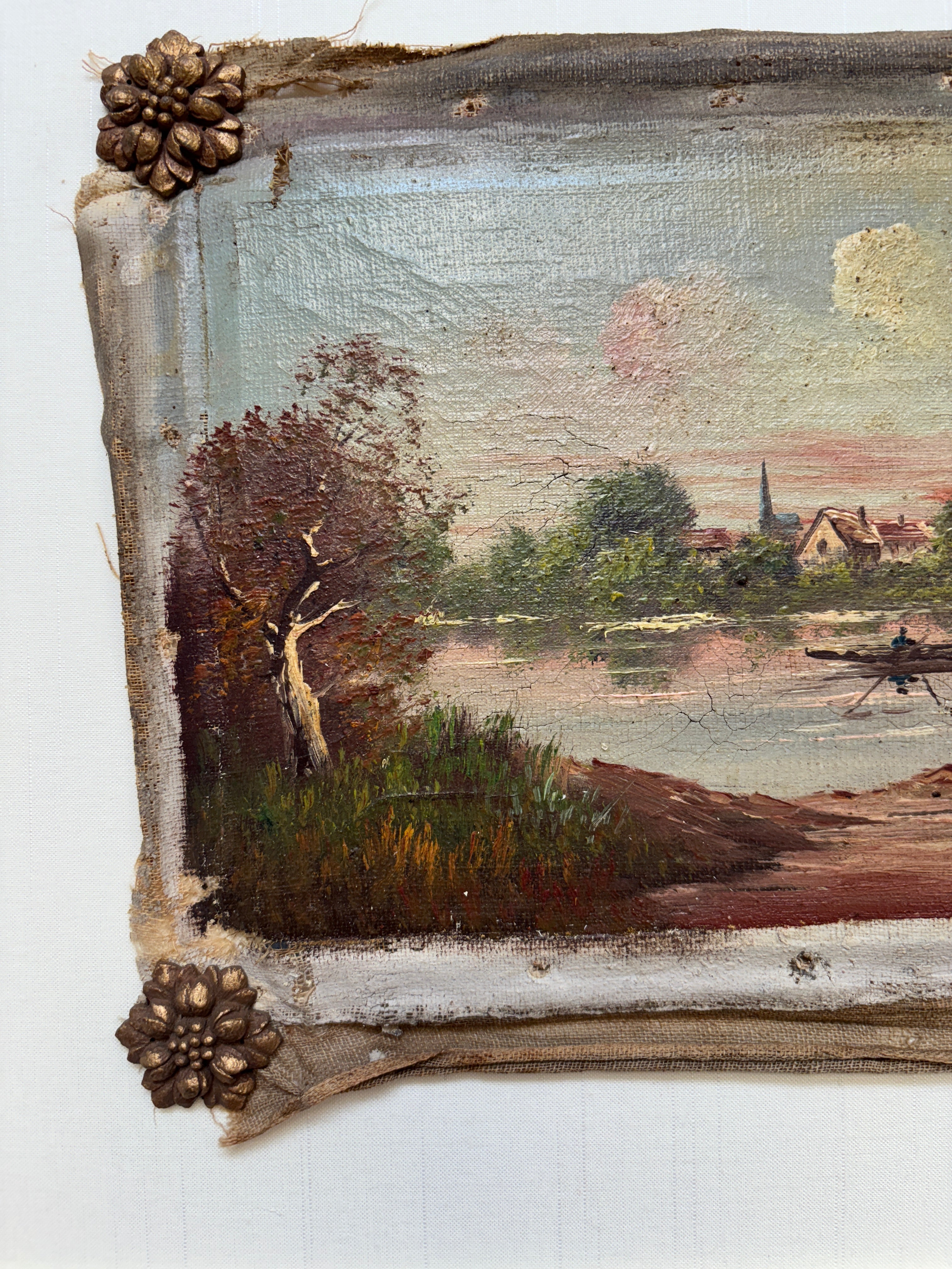 French Estate Seaside Landscape with Gilded Escutcheons
