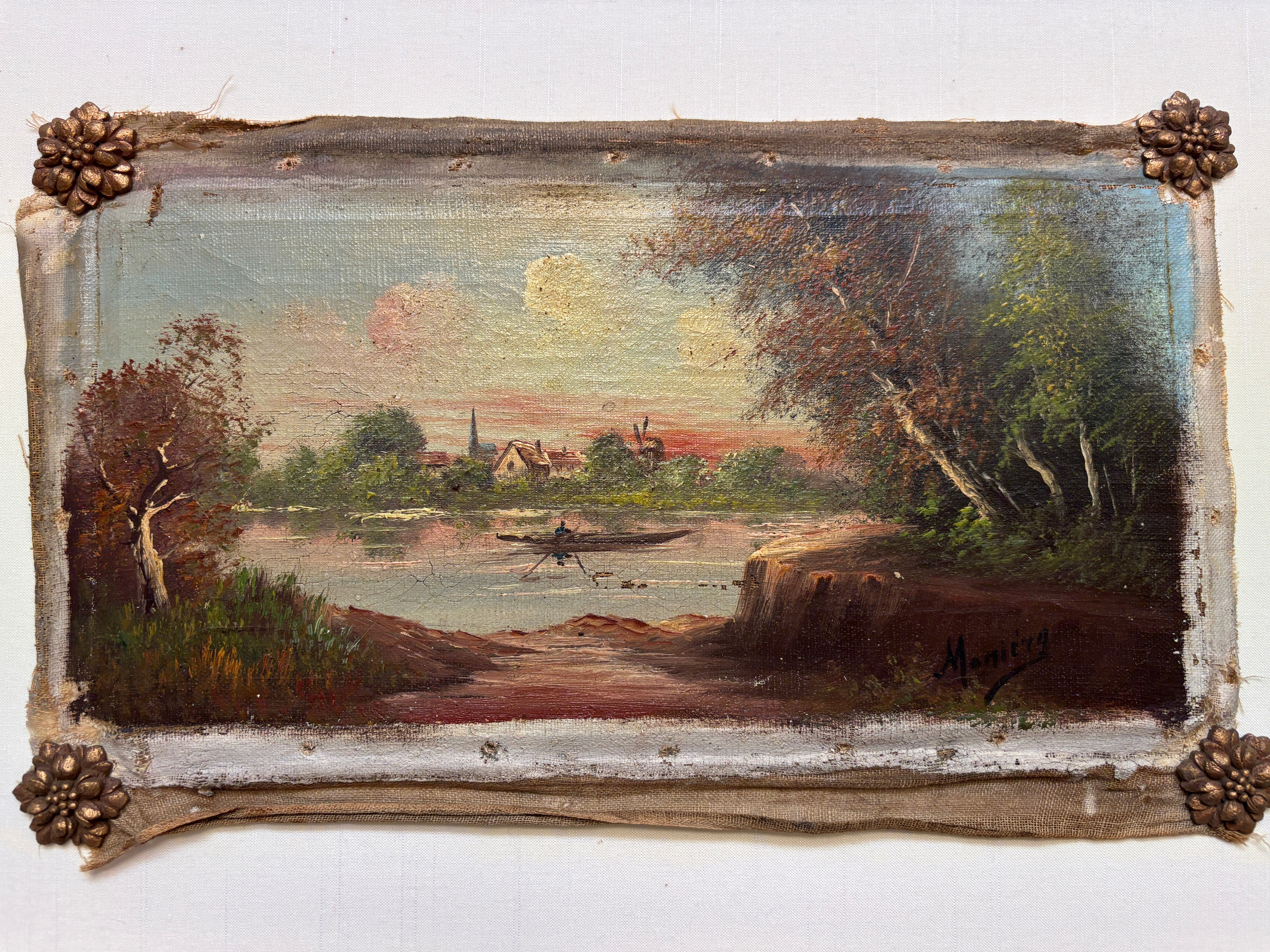 French Estate Seaside Landscape with Gilded Escutcheons
