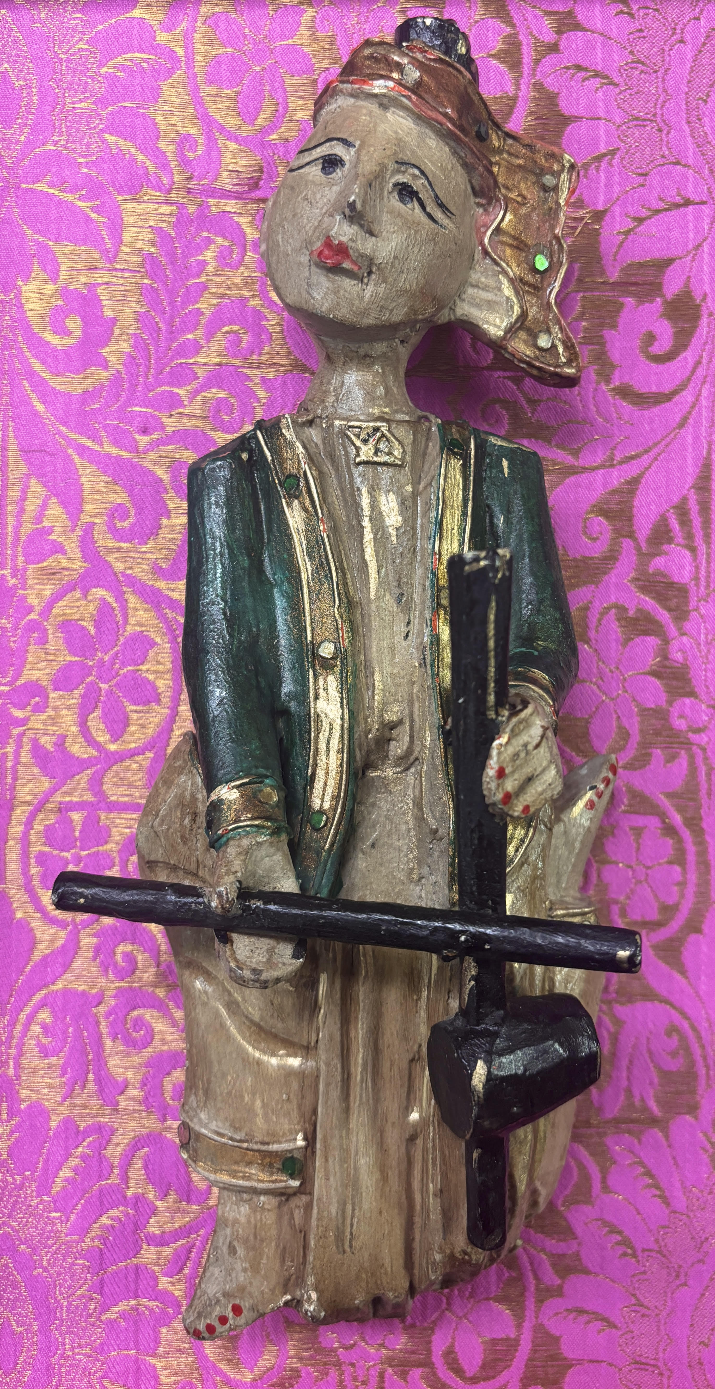 Vintage Carved Asian Musician in Green