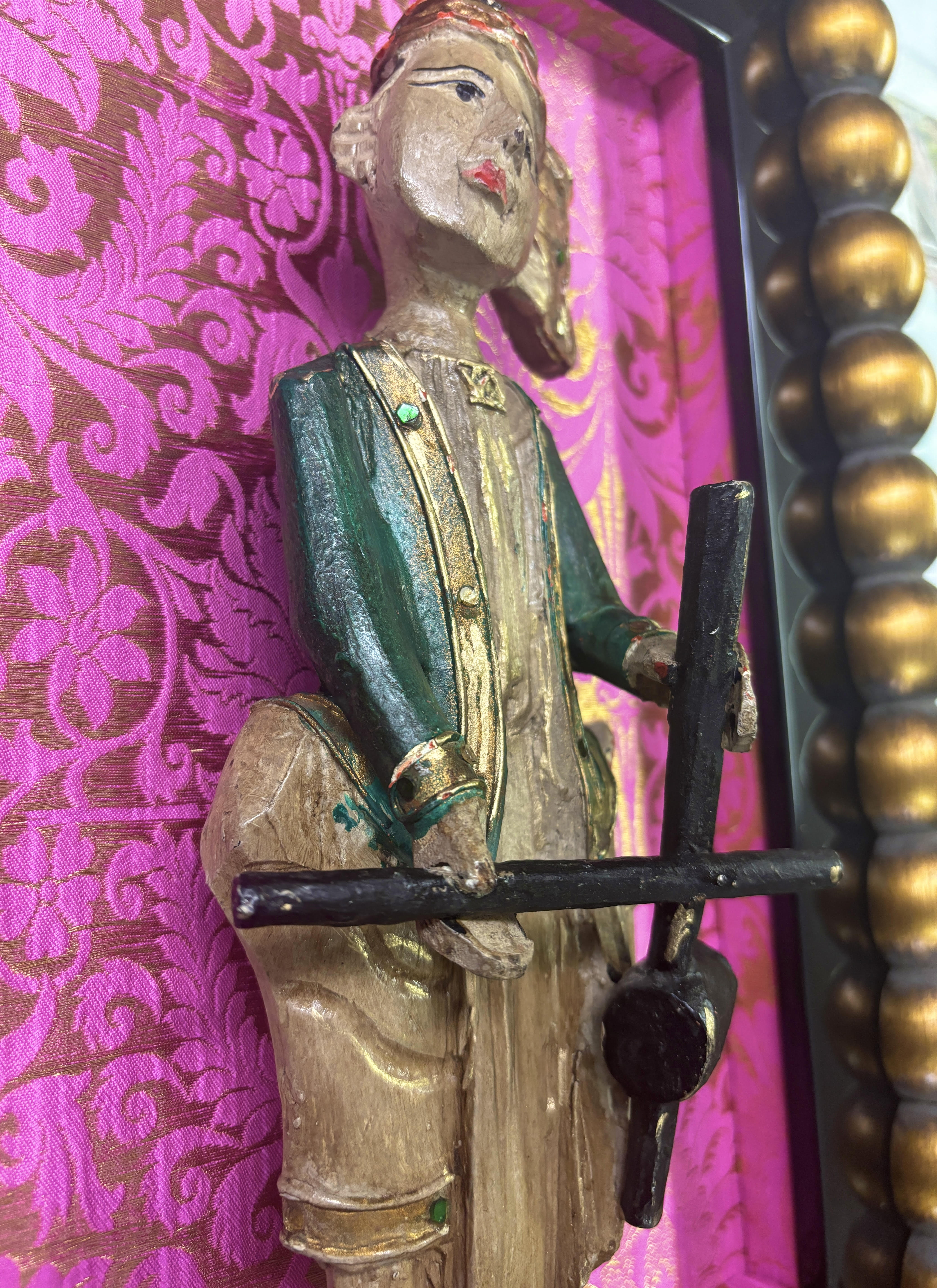 Vintage Carved Asian Musician in Green