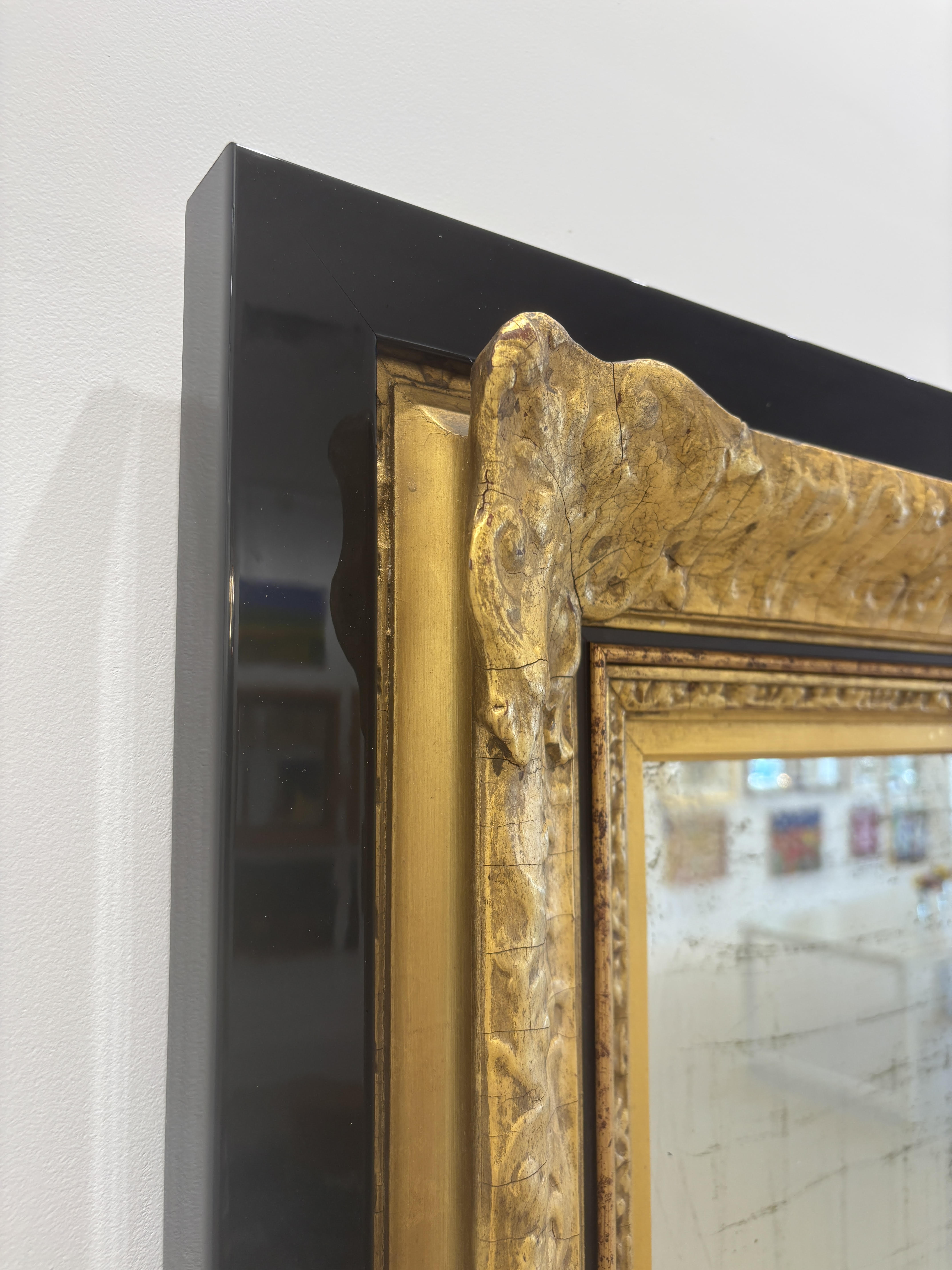 Antique Gold Mirror with Black Lacquer Surround