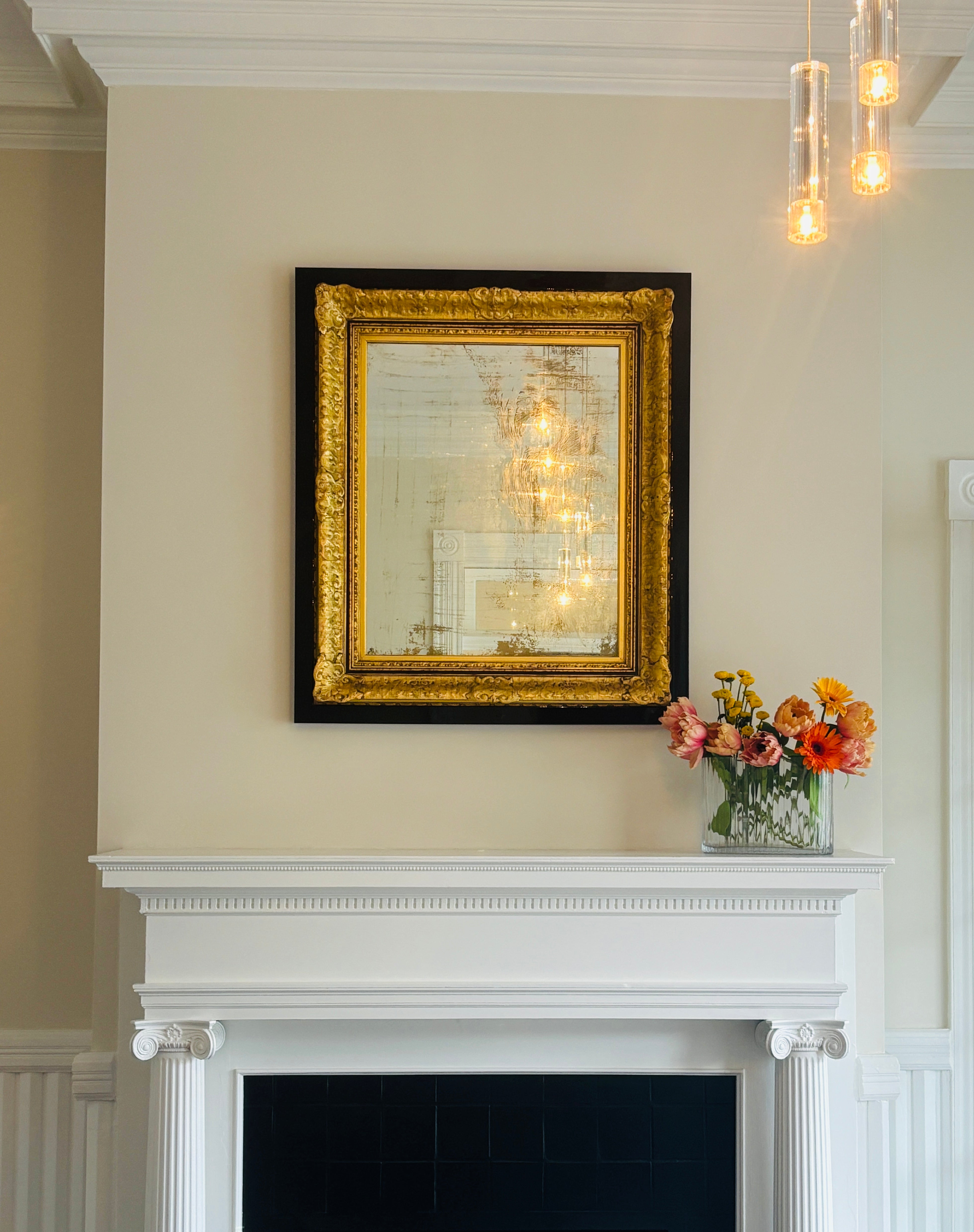 Antique Gold Mirror with Black Lacquer Surround