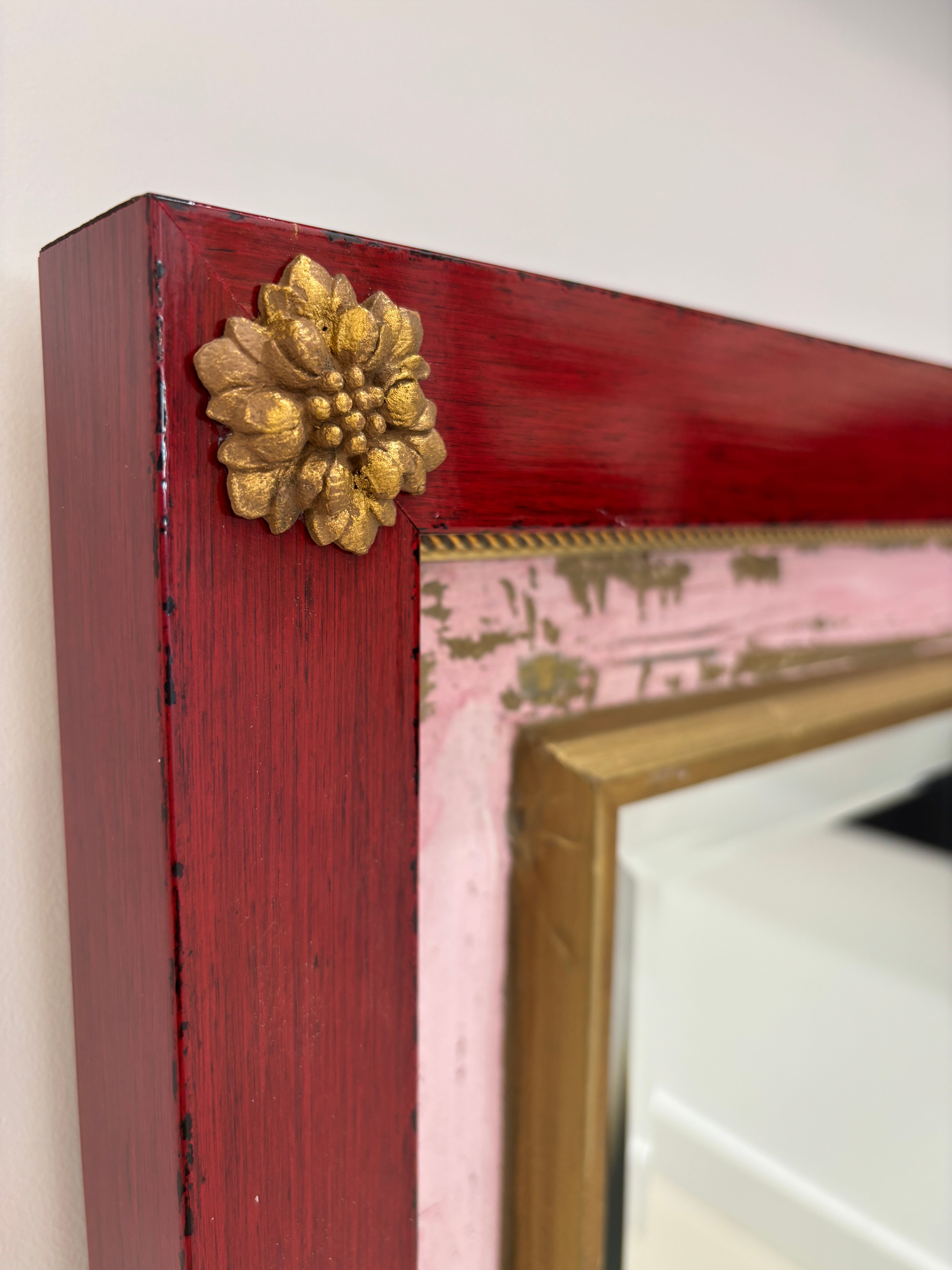 Hand painted Pink and Red Mirror
