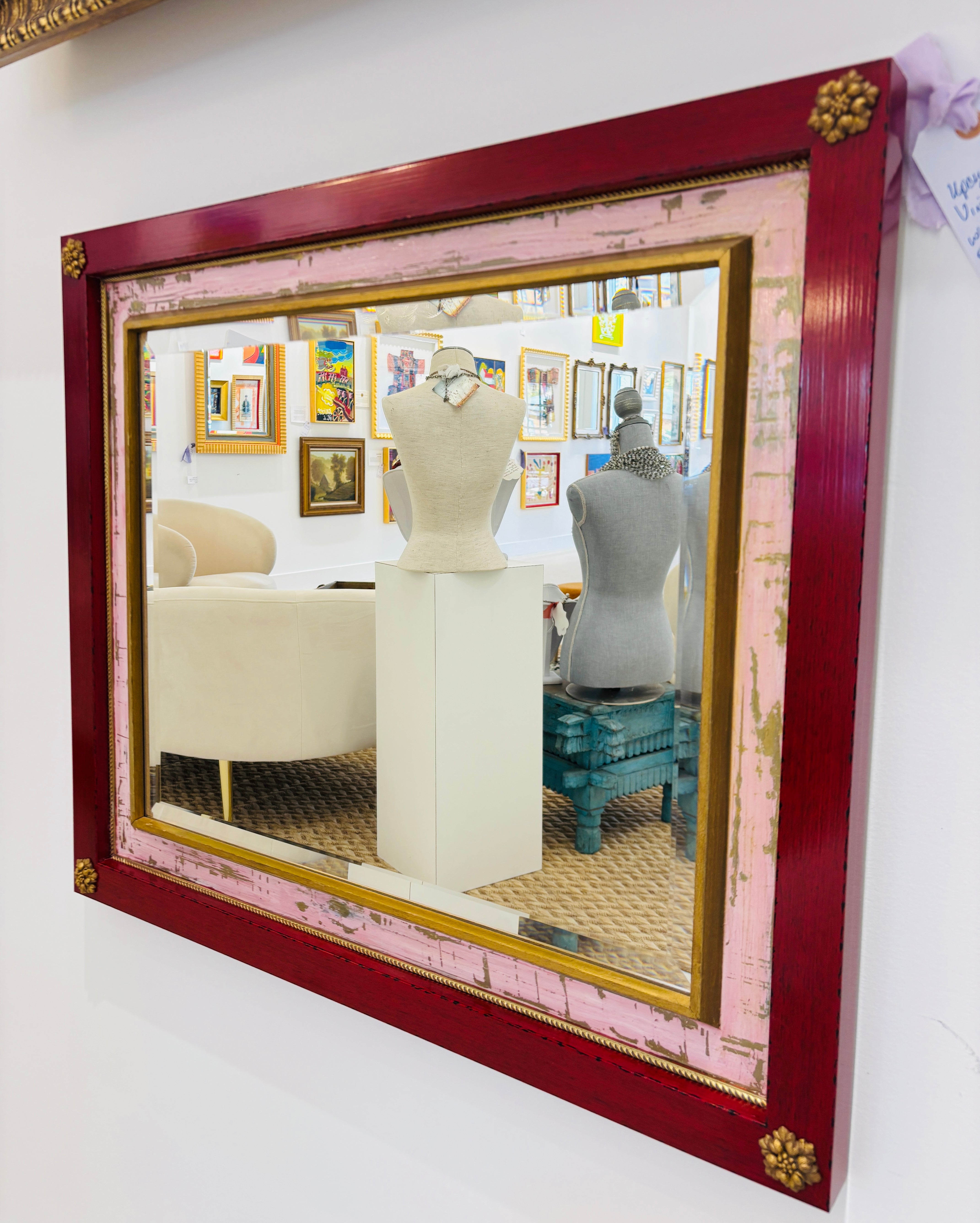 Hand painted Pink and Red Mirror