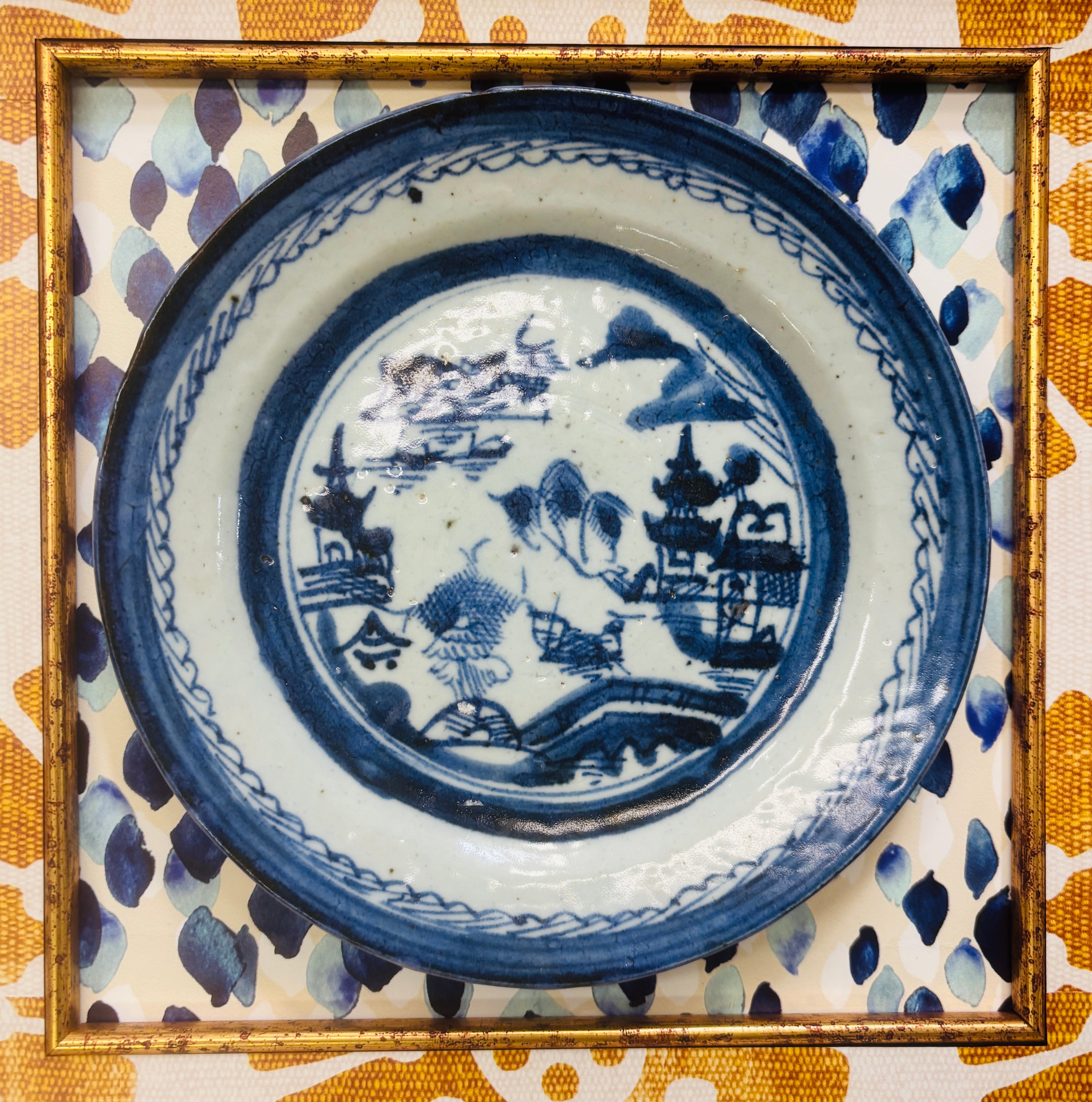 Antique Canton Plate with Custom Shadow Box