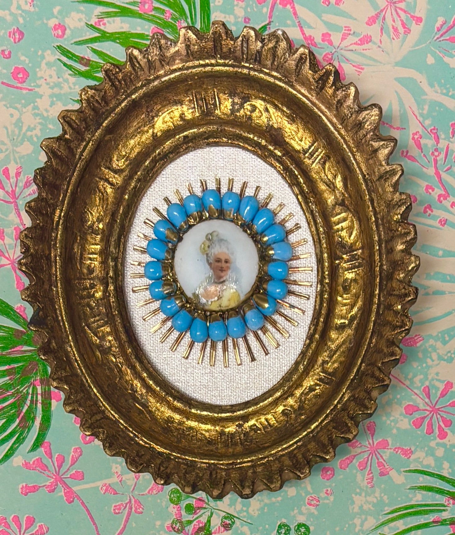 ANTIQUE HAND PAINTED CAMEO WITH CUSTOM MADE SHADOWBOX 001