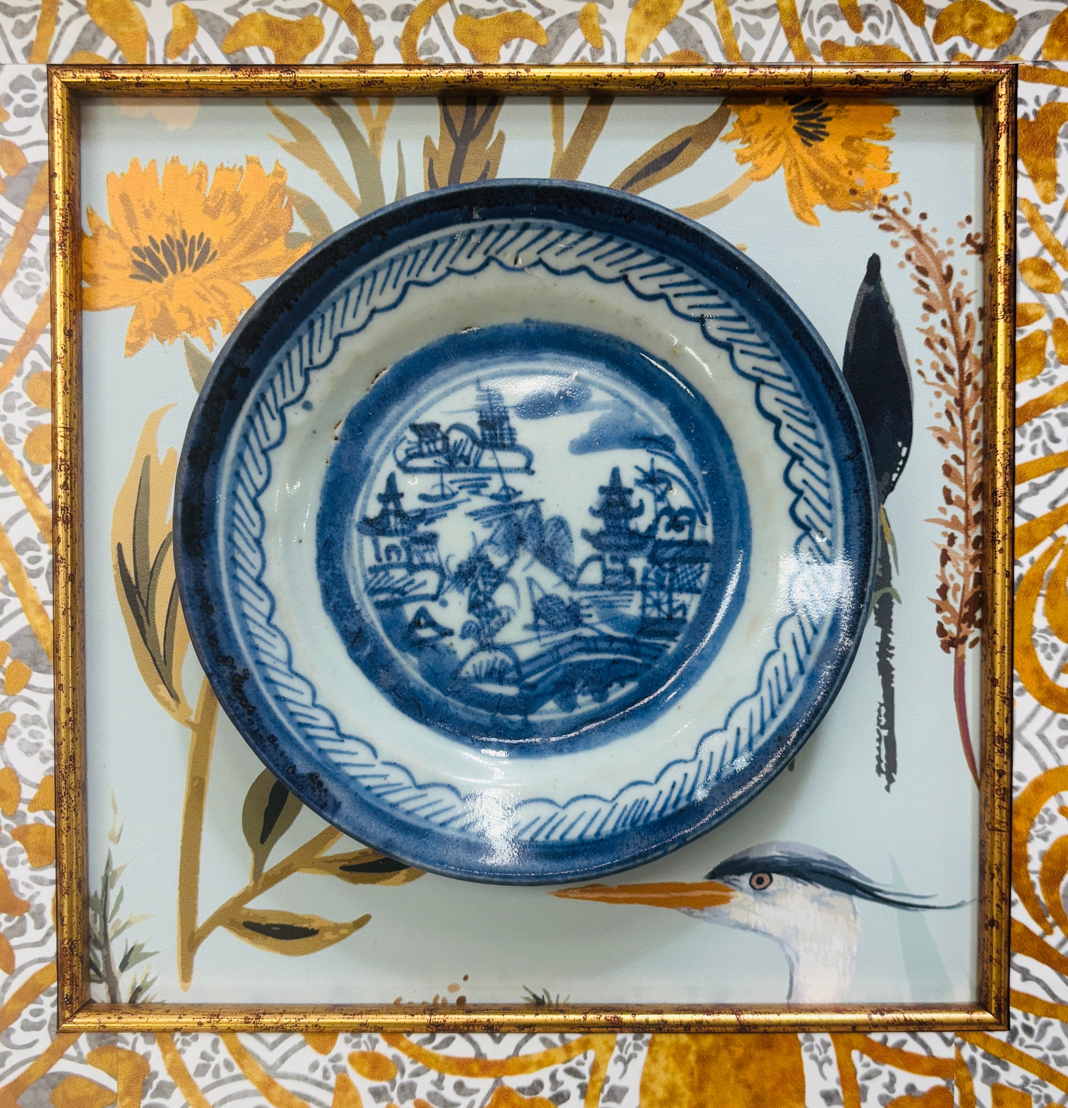 Antique Canton Plate with Custom Shadow Box
