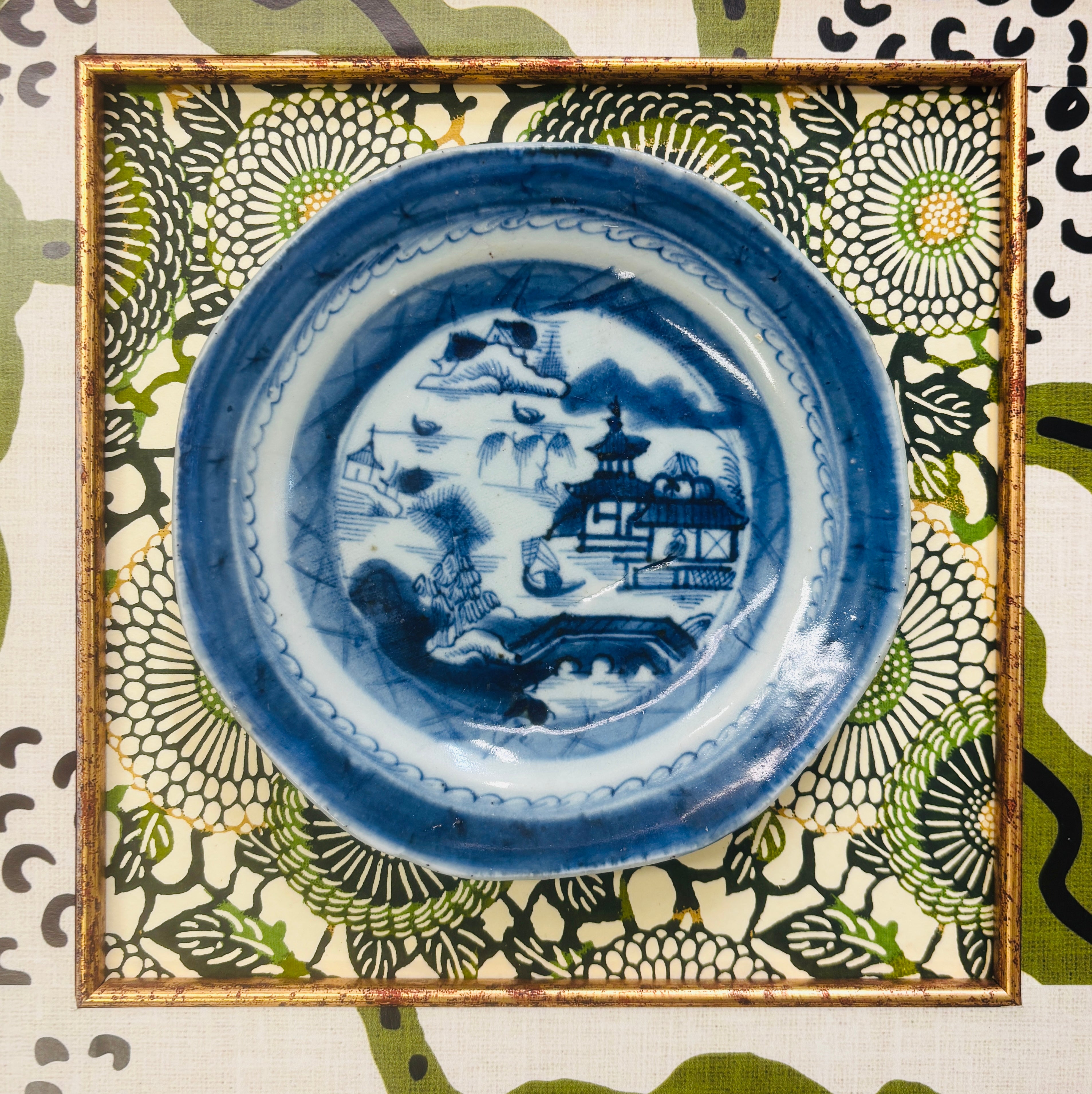 Antique Canton plate with Custom Shadow Box