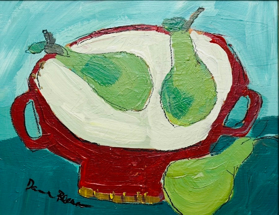 Three Pears in a Red Bowl