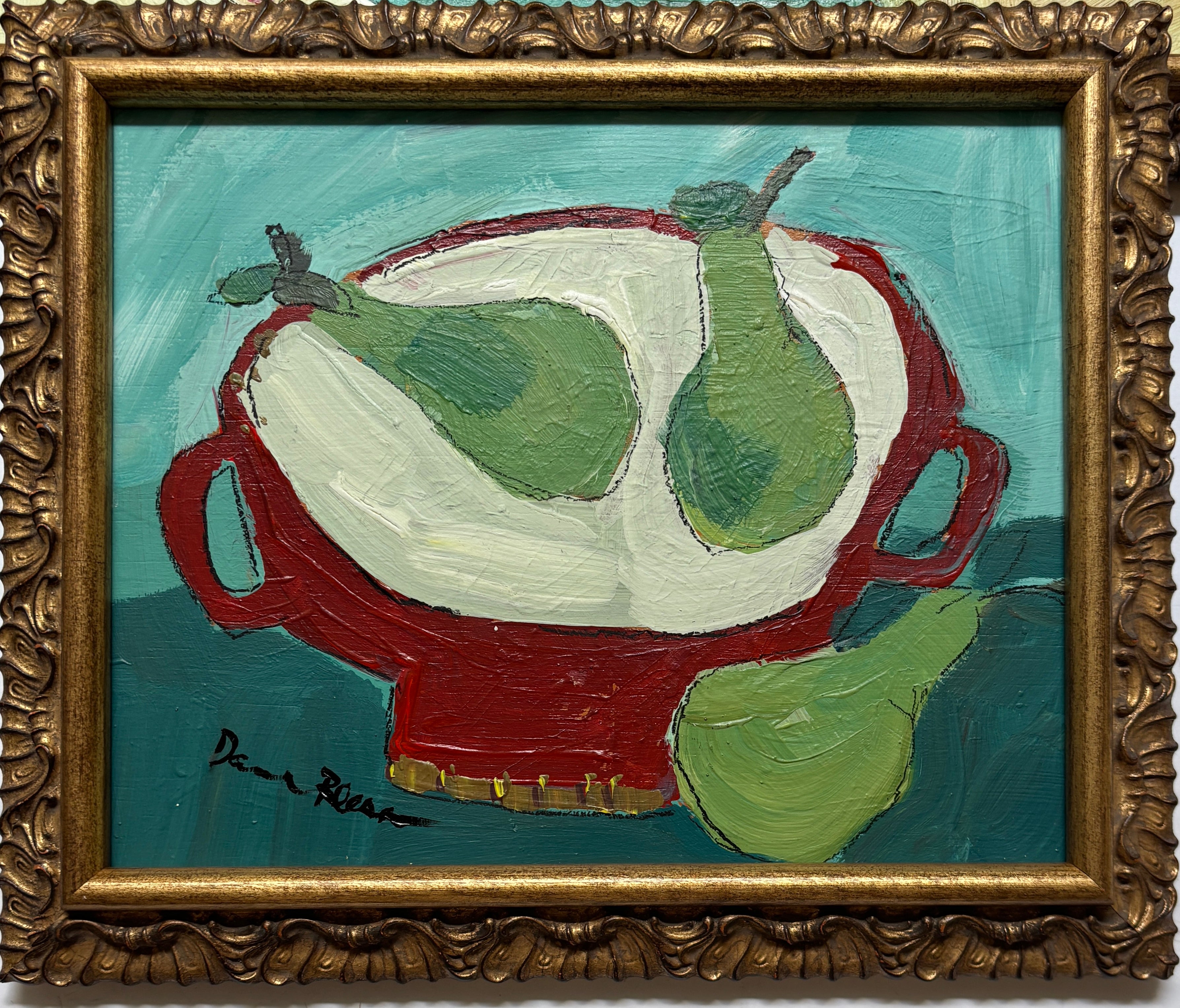 Three Pears in a Red Bowl