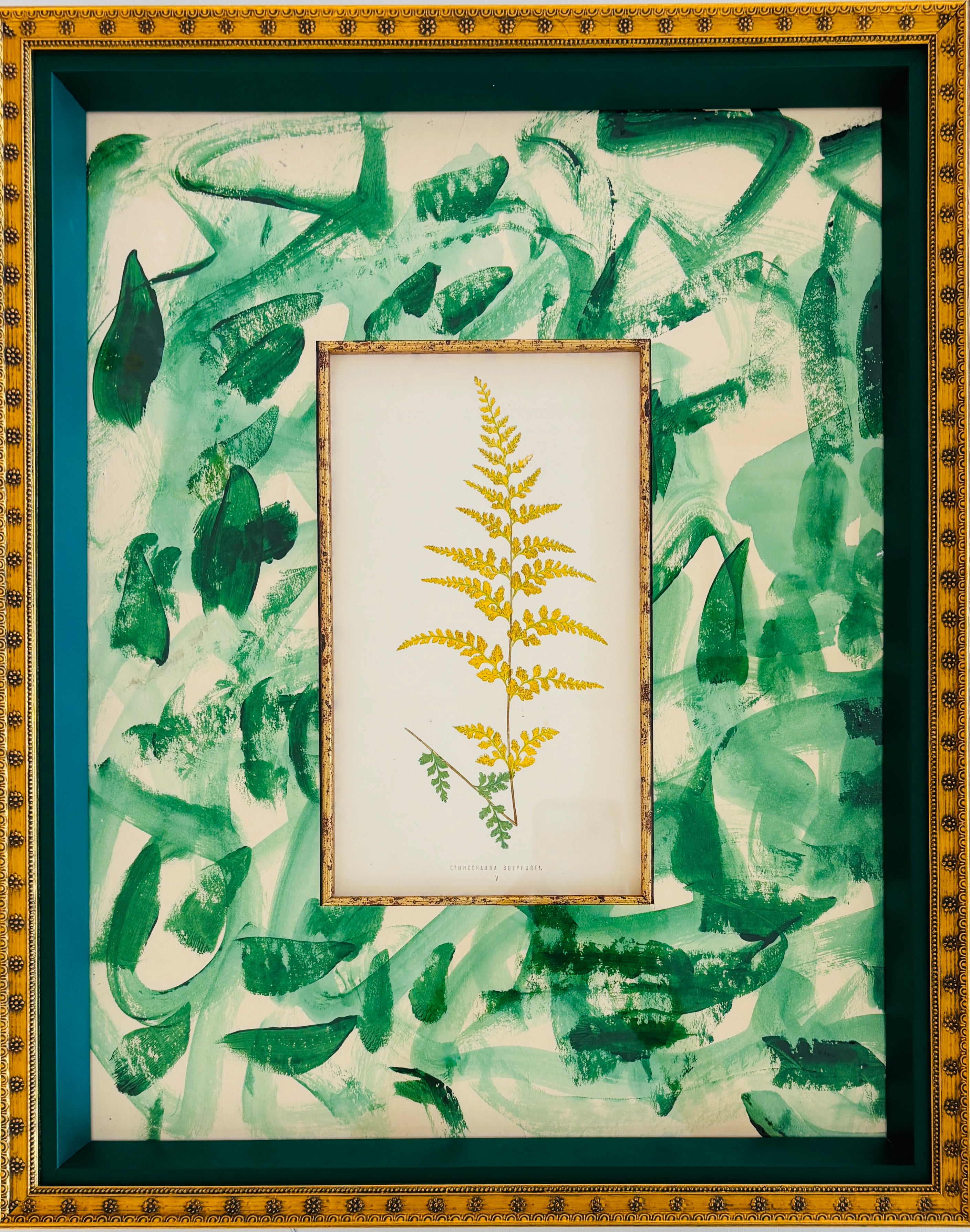 French, Rare Book Page, Botanical Yellow Fern I
